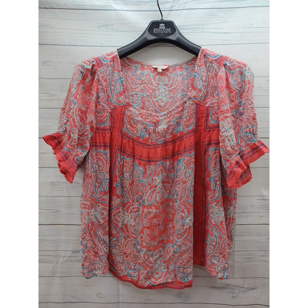 Lucky Brand Top Womens  Blouse Hipster Boho Chic 2X/2G Red Blue